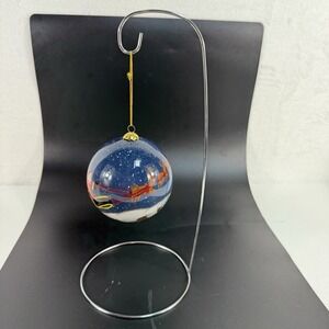 Pier 1‎ Li Bien 1999 Christmas Ornament Ball Santa Sleigh Hand Painted Cabin